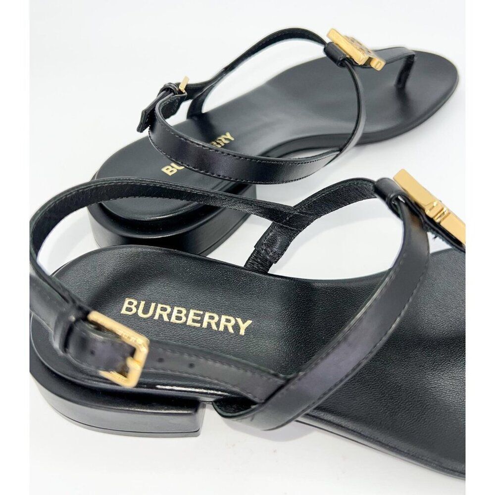 NWT BURBERRY Emily Black 'B' Logo Plaque T-Strap Flat Sandals Size EU35.5 - Picture 10 of 12